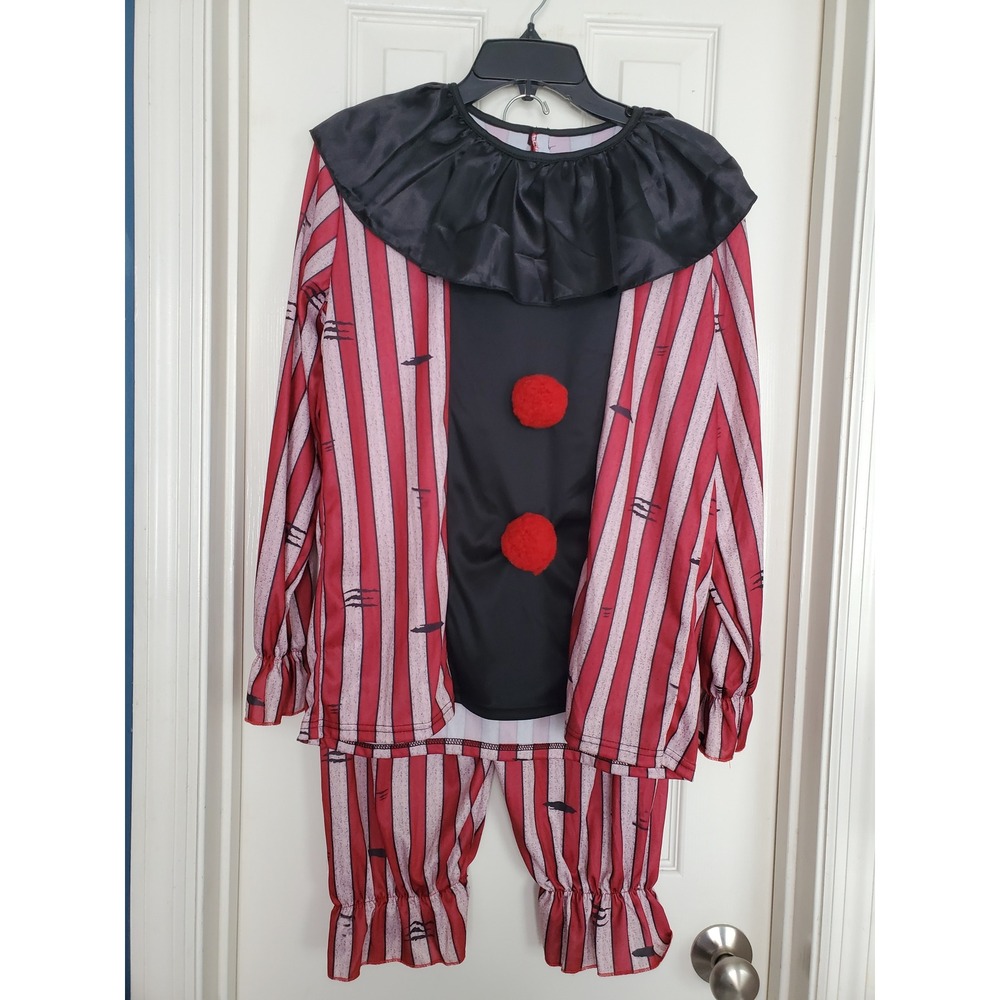 Clown Costume Red White Striped Ruffle Hem 2 piece Halloween Scary Large